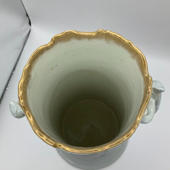 Warwick Vintage Porcelain Double Handle Egret Bird Gold Tone Trim 12" Vase - Picture 3 of 7
